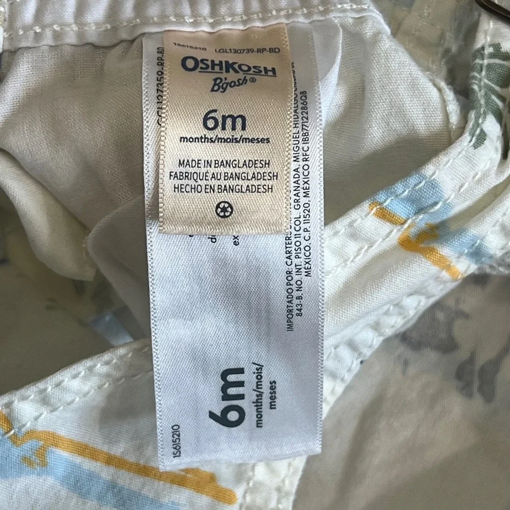 OshKosh‎ B'gosh Baby Boys Girls White Tropical Print Shortalls Size 6M